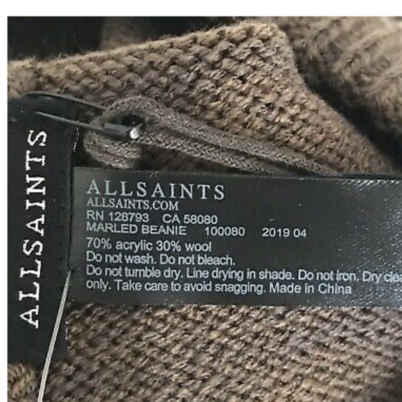 All Saints Marled Beanie Knit Hat Light Khaki - Picture 3 of 3